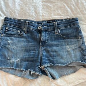AG Adriano Goldschmied Distressed Blue Jean Shorts